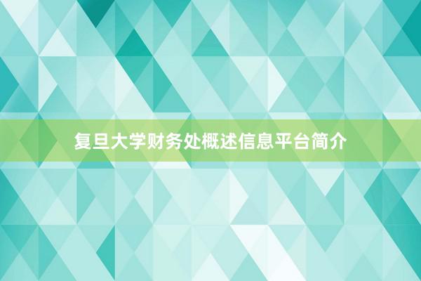 复旦大学财务处概述信息平台简介